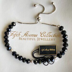 FAC NWT Black Crystal Beaded Bolo Slider Bracelet